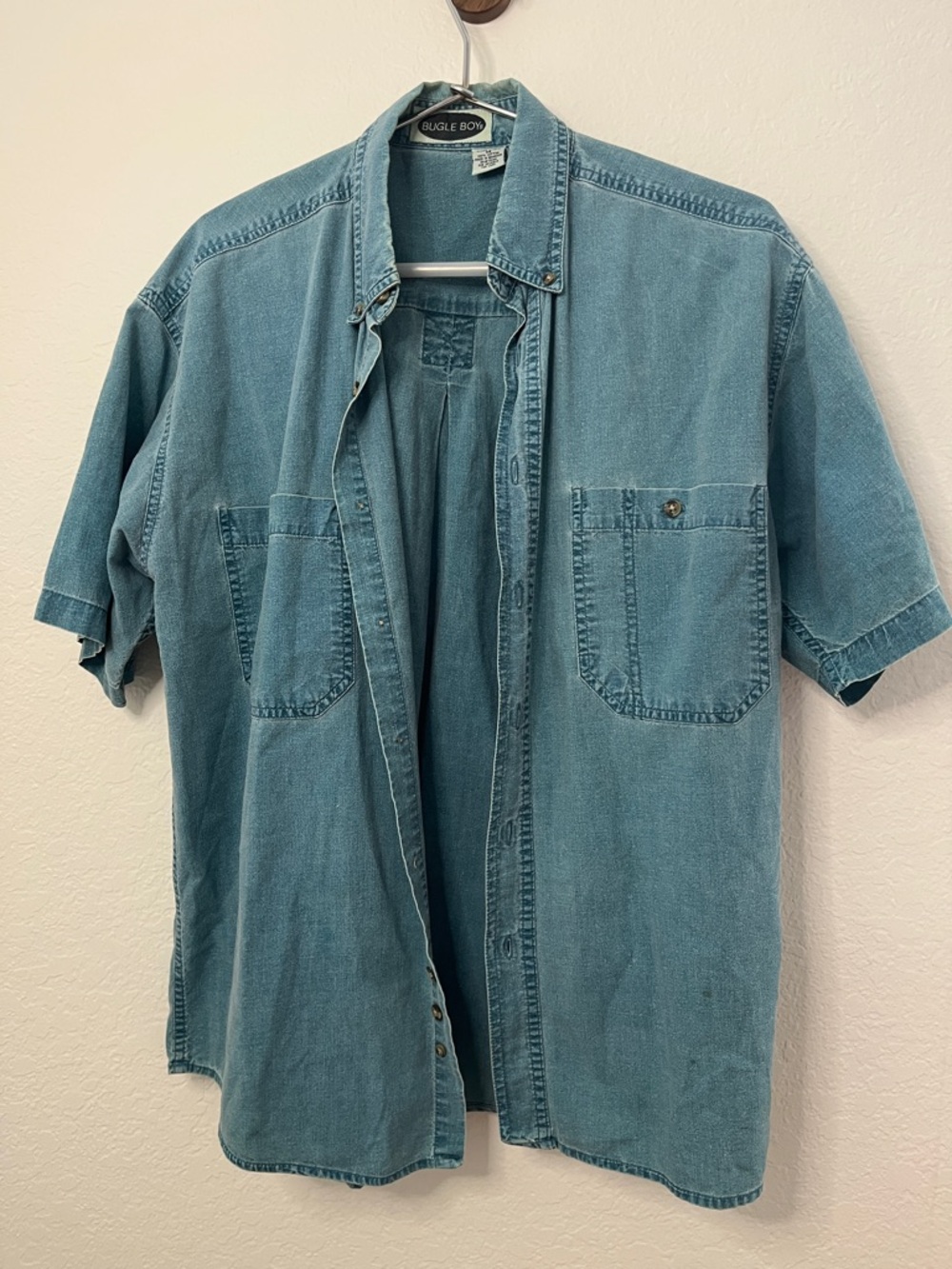 Bugle Boy Teal Light Wash Short Sleeve Denim Shirt